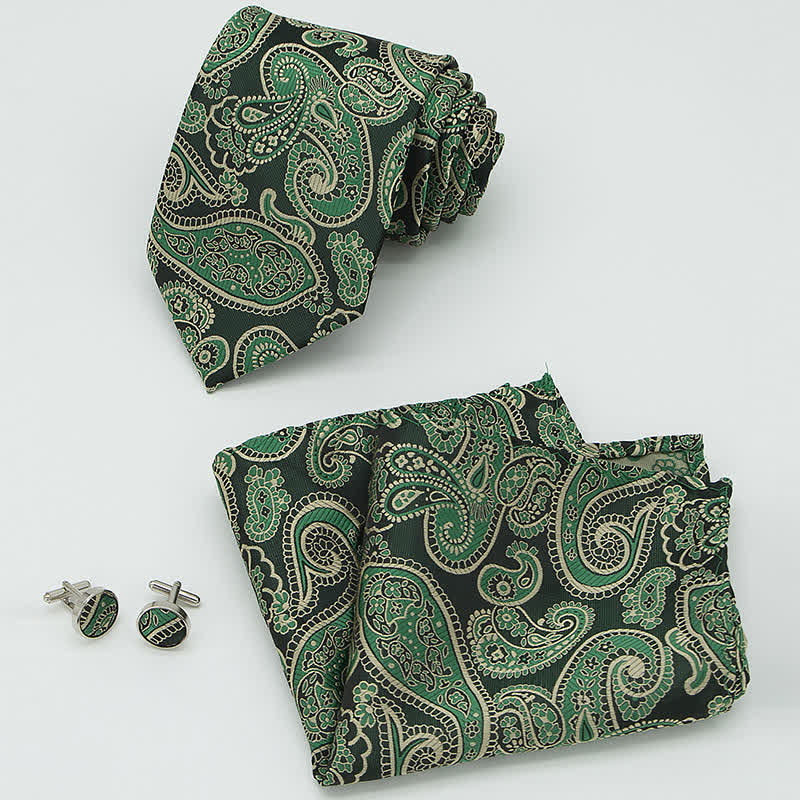 Conjunto de 3 corbatas de cachemira en tonos verdes y negros para hombre