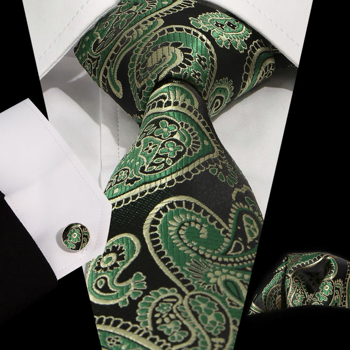 Conjunto de 3 corbatas de cachemira en tonos verdes y negros para hombre