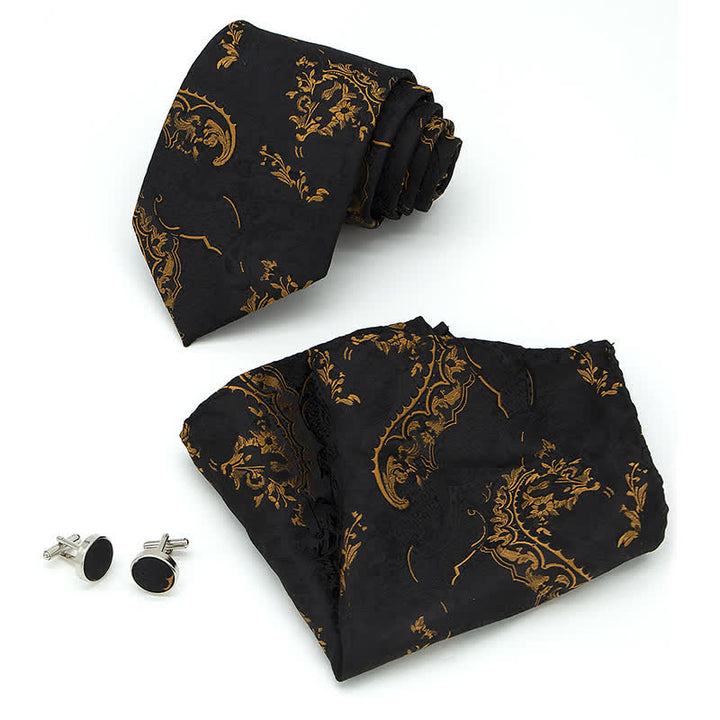 Conjunto de 3 corbatas para hombre con exquisito bordado de cachemira en dorado y negro