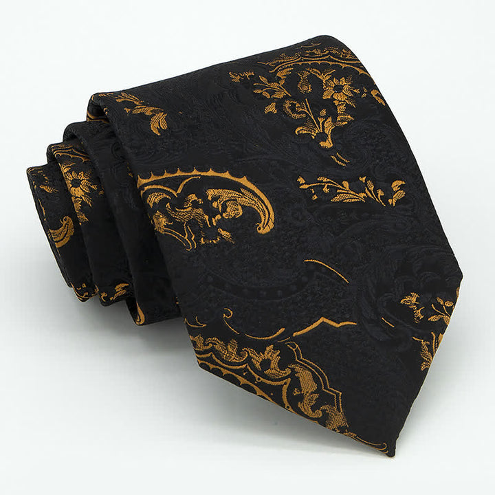 Conjunto de 3 corbatas para hombre con exquisito bordado de cachemira en dorado y negro