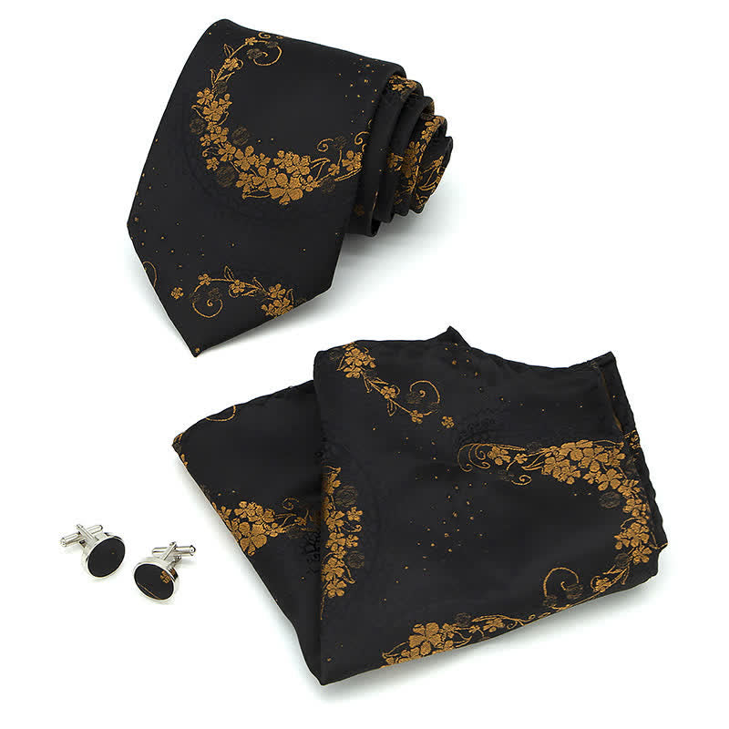 Conjunto de 3 corbatas para hombre con exquisito bordado de cachemira en dorado y negro