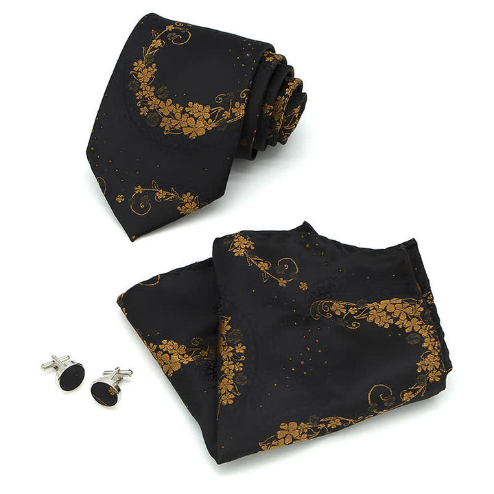 Conjunto de 3 corbatas para hombre con exquisito bordado de cachemira en dorado y negro