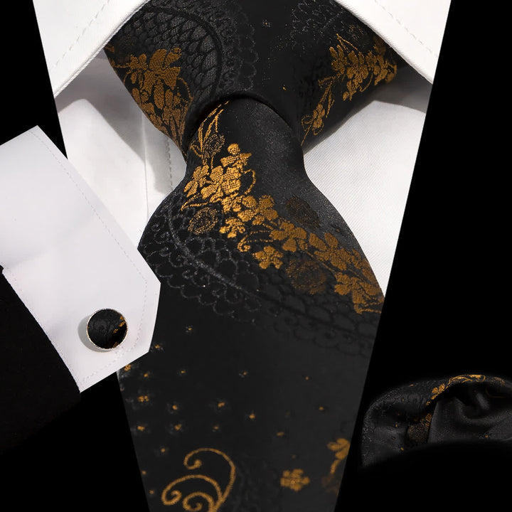 Conjunto de 3 corbatas para hombre con exquisito bordado de cachemira en dorado y negro