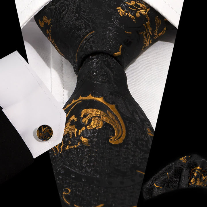 Conjunto de 3 corbatas para hombre con exquisito bordado de cachemira en dorado y negro