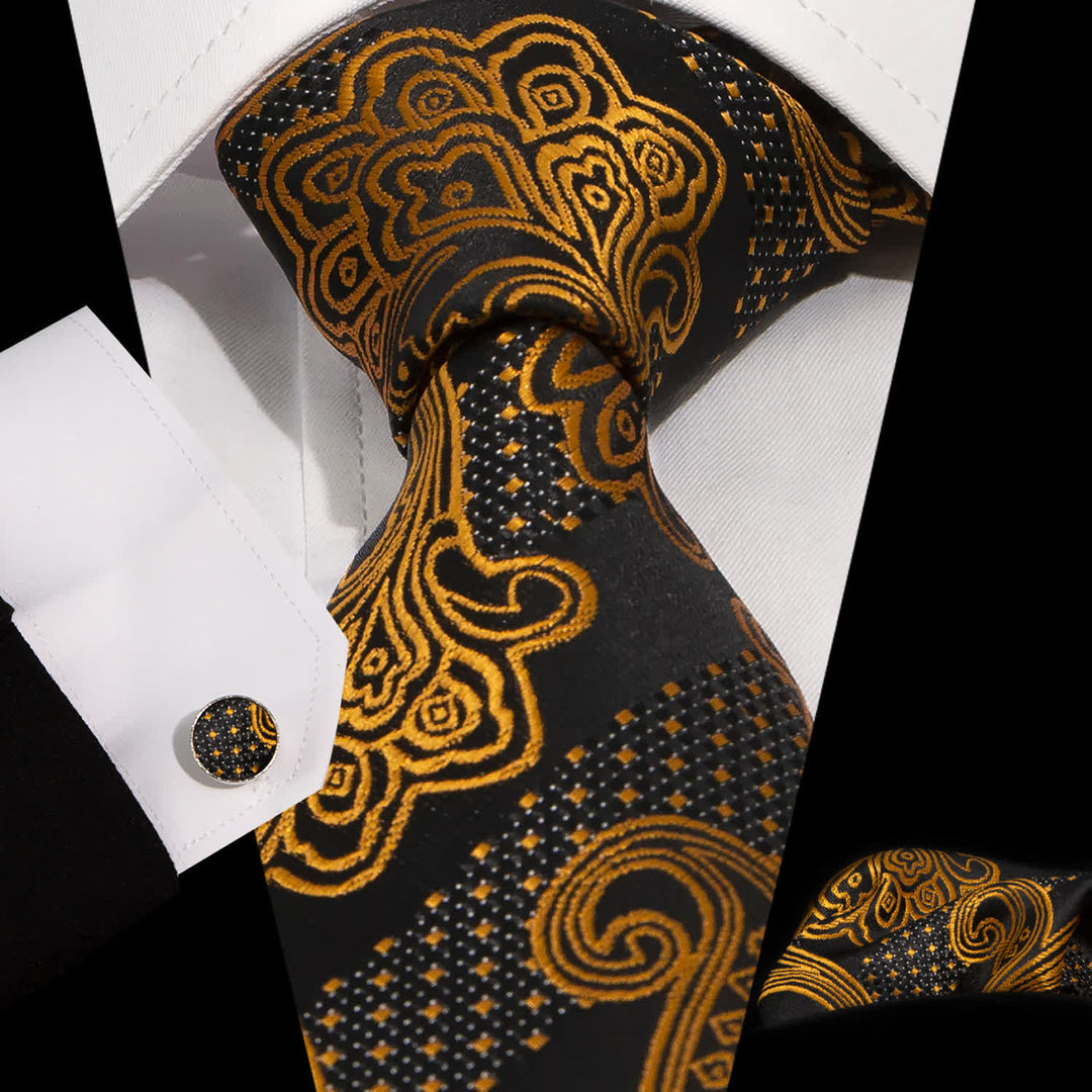 Conjunto de 3 corbatas para hombre con exquisito bordado de cachemira en dorado y negro