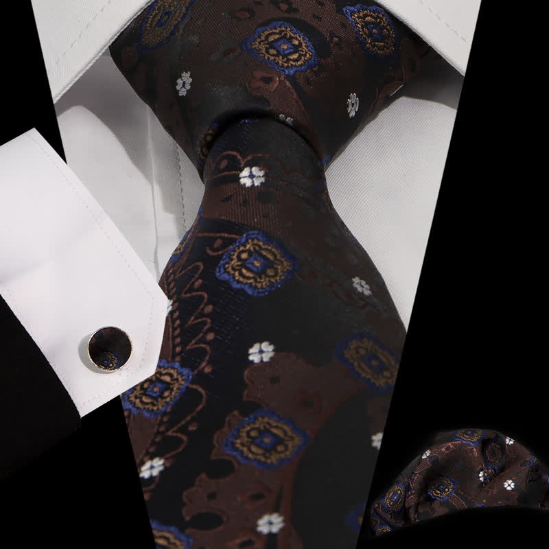 Conjunto de 3 corbatas clásicas con pequeñas flores blancas y negras para hombre