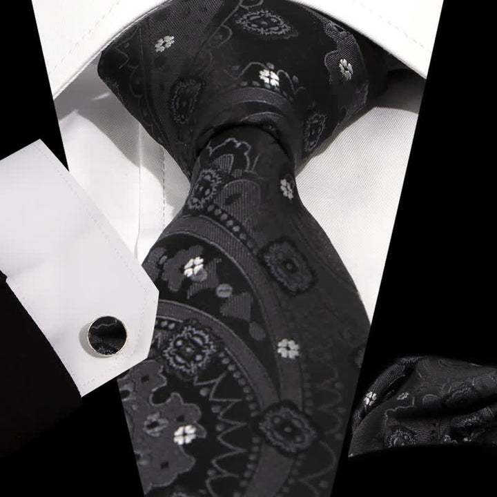 Conjunto de 3 corbatas clásicas con pequeñas flores blancas y negras para hombre