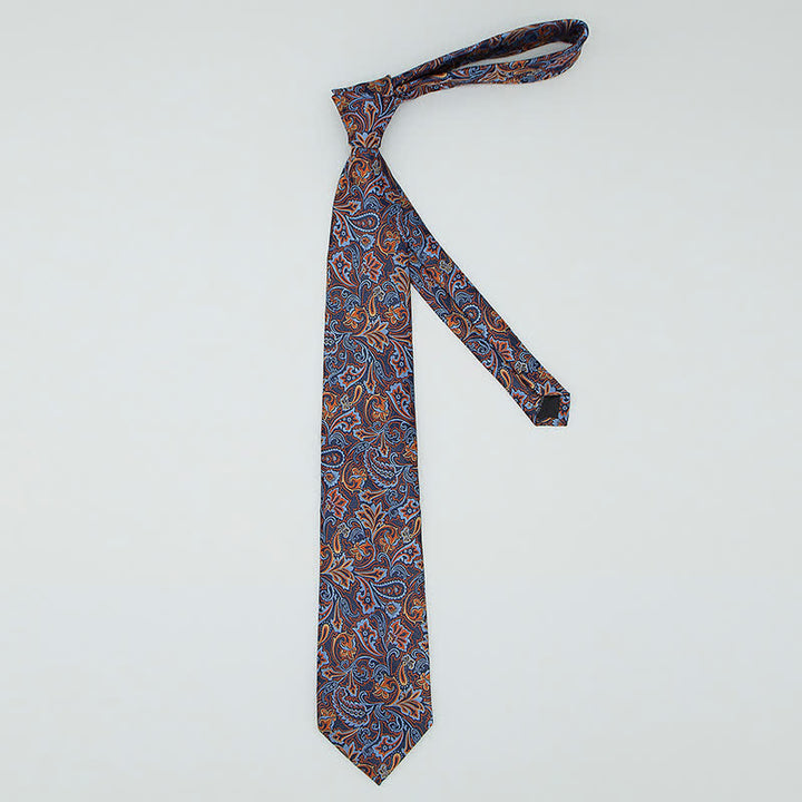 Hermoso conjunto de 3 corbatas con estampado de cachemira azul y naranja para hombre