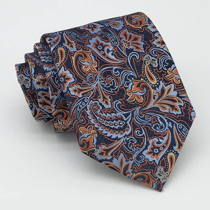 Hermoso conjunto de 3 corbatas con estampado de cachemira azul y naranja para hombre