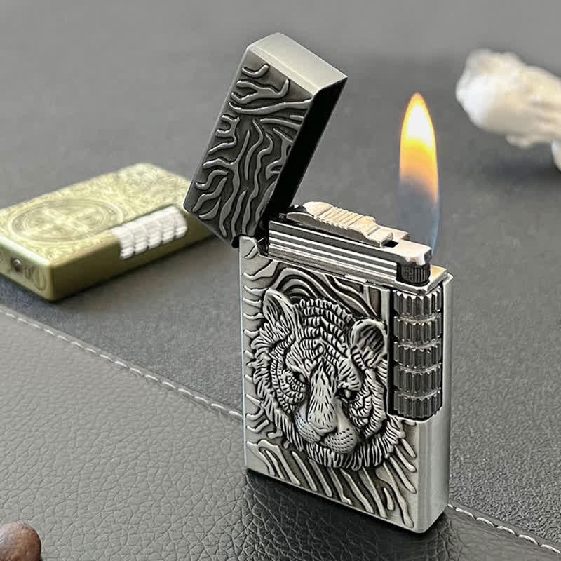 Encendedor de butano recargable con diseño de cabeza de tigre