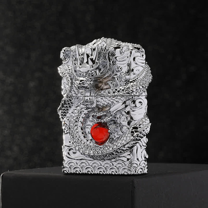 Encendedor de queroseno recargable con diseño de dragón tallado retro
