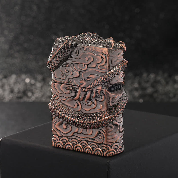Encendedor de queroseno recargable con diseño de dragón tallado retro