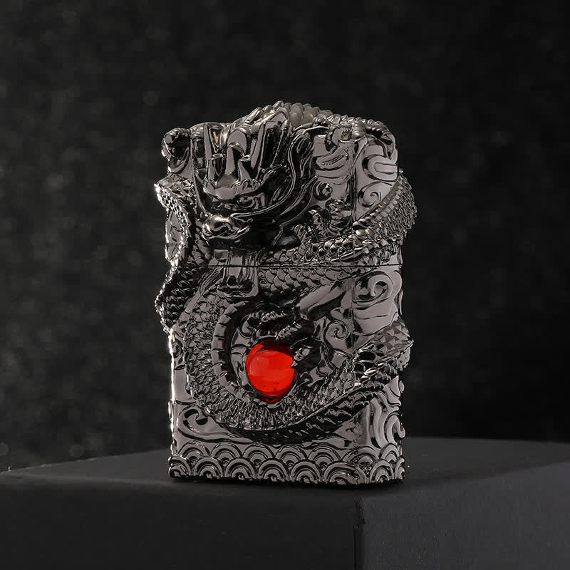 Encendedor de queroseno recargable con diseño de dragón tallado retro
