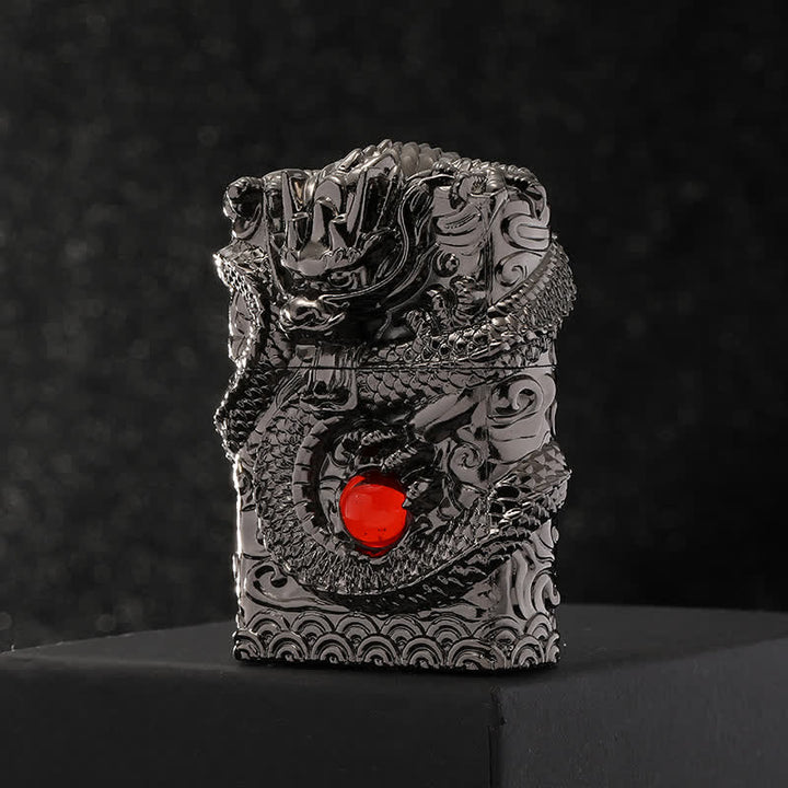 Encendedor de queroseno recargable con diseño de dragón tallado retro