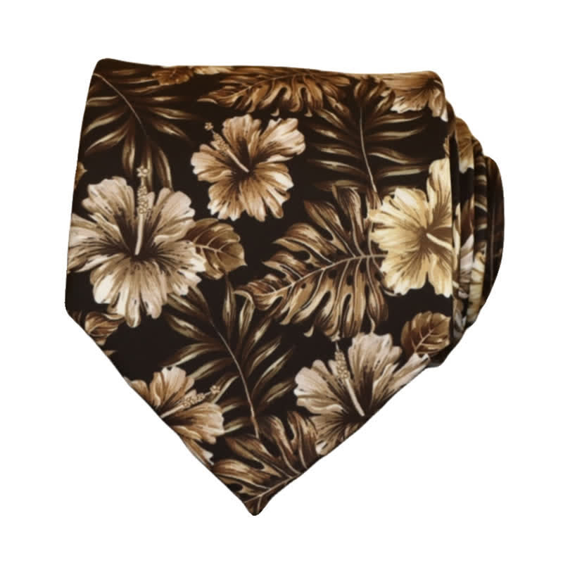 Corbata de hombre con delicado estampado floral en negro y tostado
