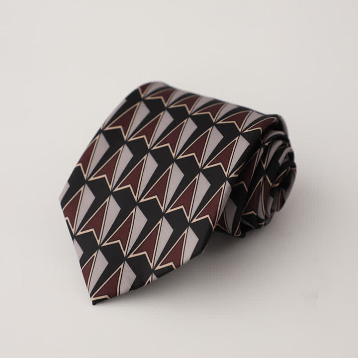 Corbata para hombre con diseño de motivos geométricos en negro y marrón