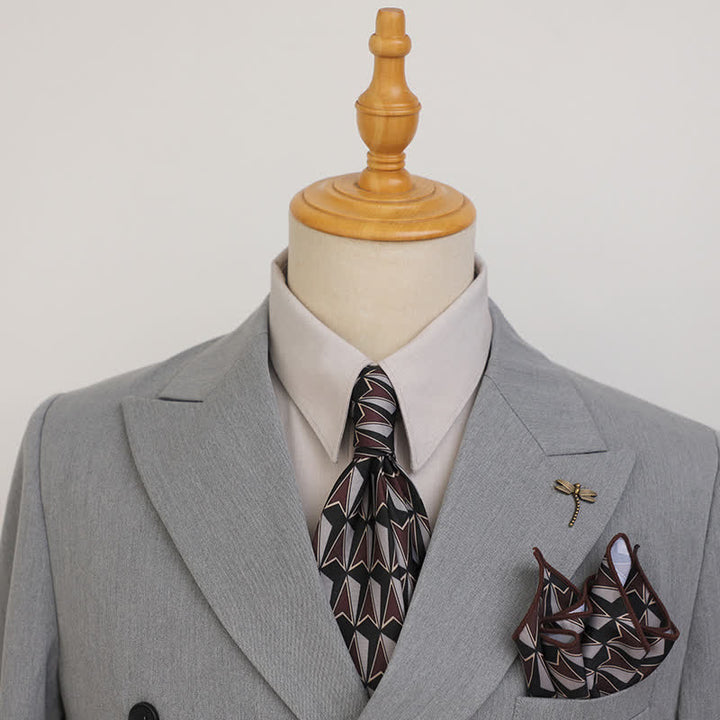 Corbata para hombre con diseño de motivos geométricos en negro y marrón
