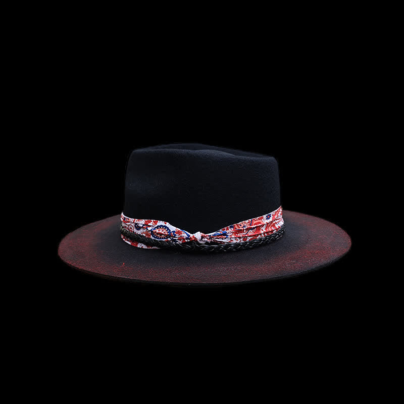 Cinturón con estampado de cachemira roja divertido y sombrero de vaquero negro