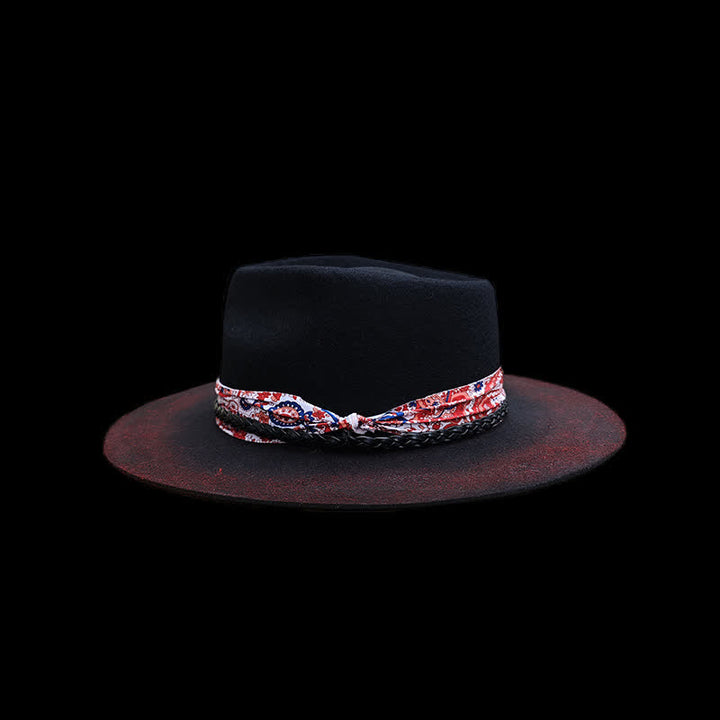 Cinturón con estampado de cachemira roja divertido y sombrero de vaquero negro
