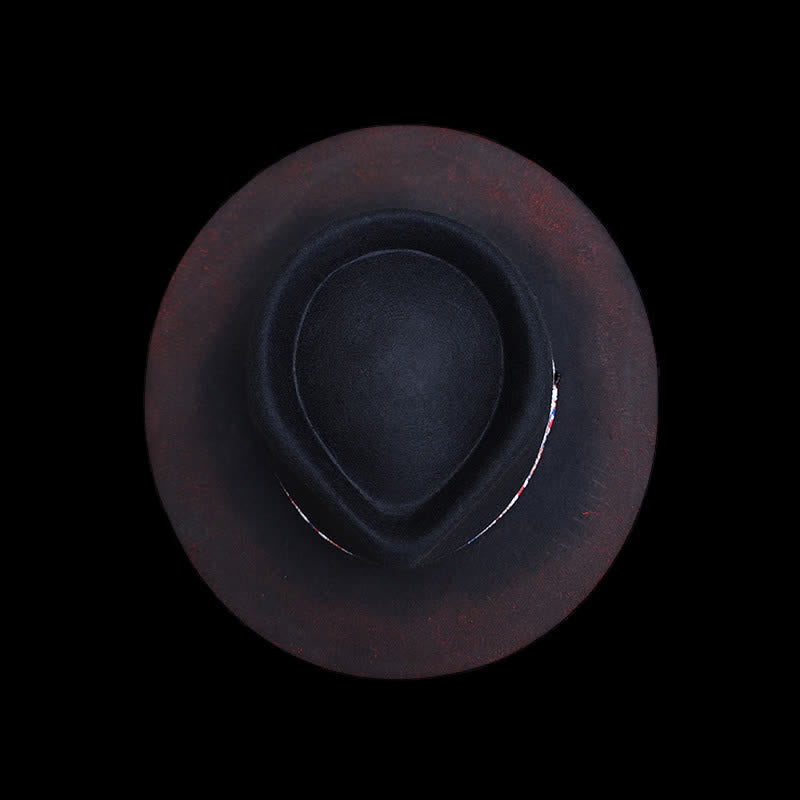 Cinturón con estampado de cachemira roja divertido y sombrero de vaquero negro