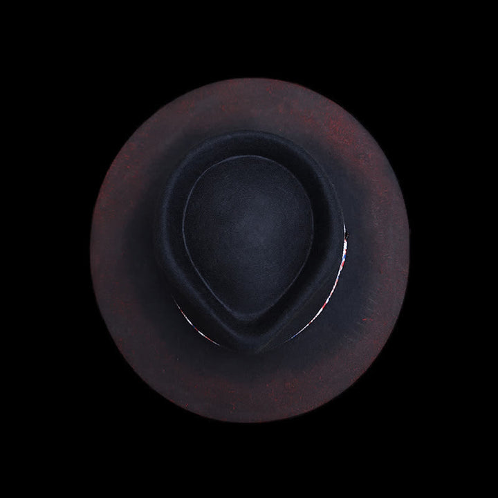 Cinturón con estampado de cachemira roja divertido y sombrero de vaquero negro