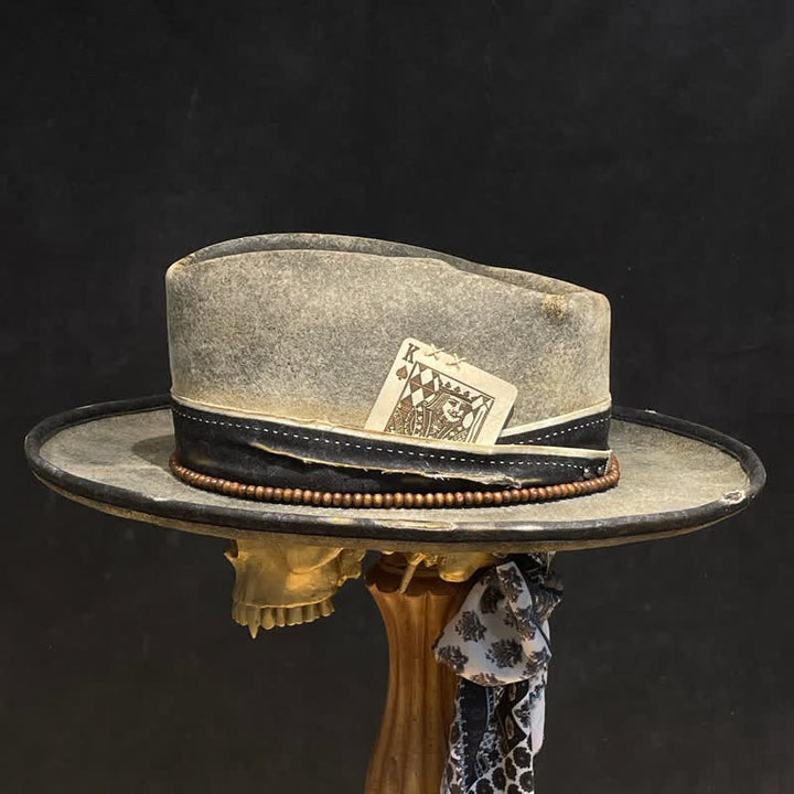 Sombrero vaquero vintage de Poker King en gris claro y negro