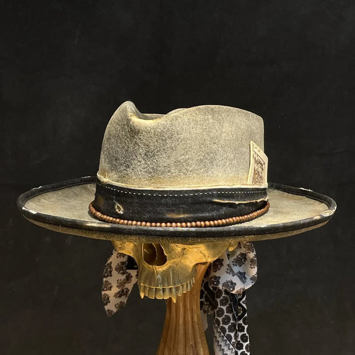Sombrero vaquero vintage de Poker King en gris claro y negro