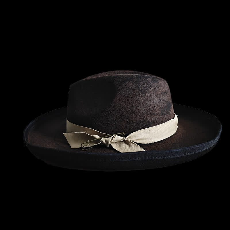 Sombrero vaquero con nudo de cinta y fedora de lana negra