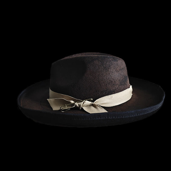 Sombrero vaquero con nudo de cinta y fedora de lana negra