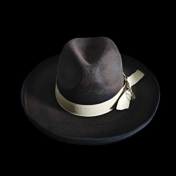 Sombrero vaquero con nudo de cinta y fedora de lana negra