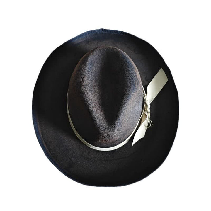 Sombrero vaquero con nudo de cinta y fedora de lana negra