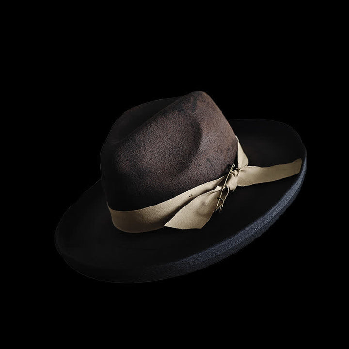 Sombrero vaquero con nudo de cinta y fedora de lana negra