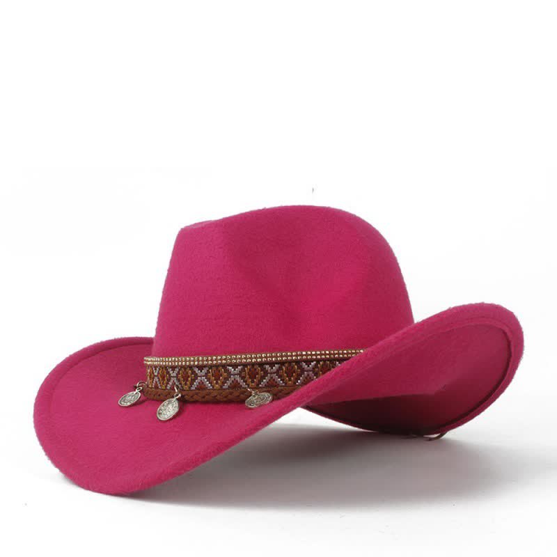 Sombrero de vaquero retro con banda de cuerda trenzada y ala ancha