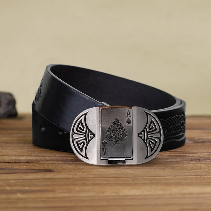 Cinturón de cuero para póquer Lucky ACE para hombre, hecho a mano, con encendedor oculto