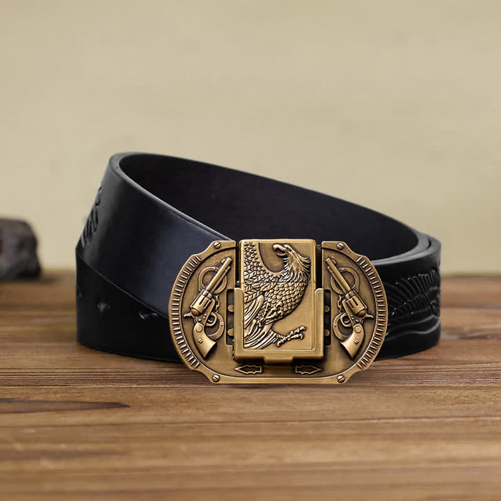 Cinturón de cuero con forma de águila de bronce para hombre, con encendedor oculto, hecho a mano