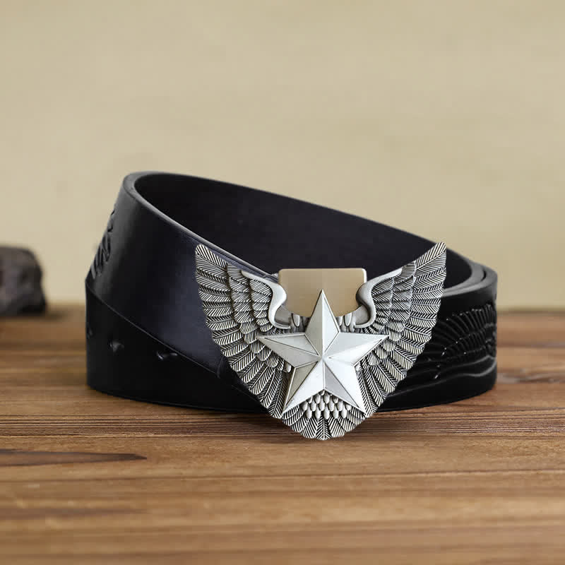 Cinturón de cuero con forma de estrella y alas de ángel para hombre con encendedor oculto