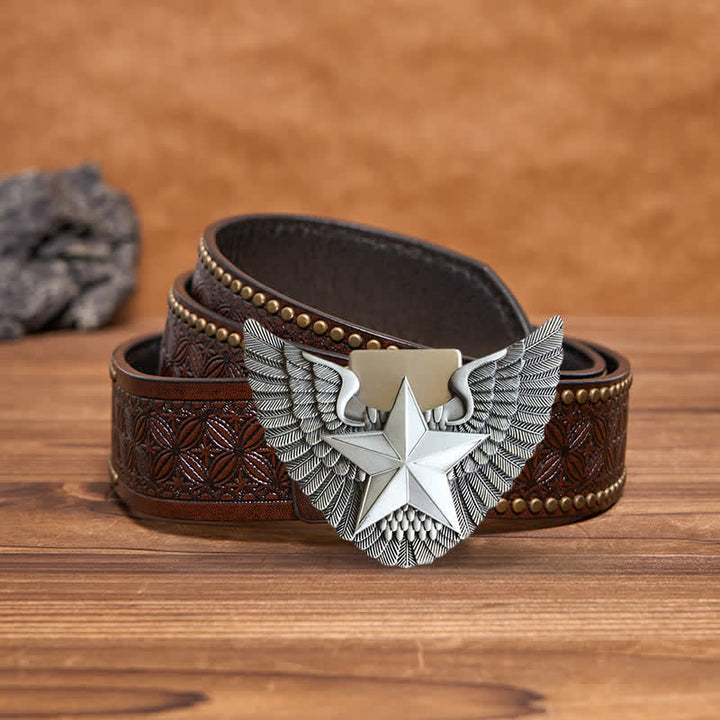 Cinturón de cuero con forma de estrella y alas de ángel para hombre con encendedor oculto