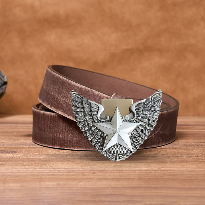 Cinturón de cuero con forma de estrella y alas de ángel para hombre con encendedor oculto