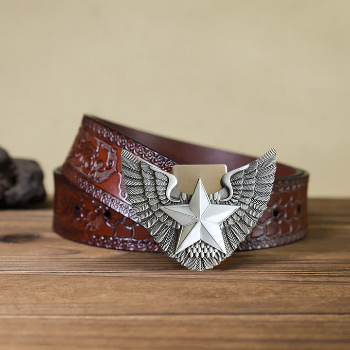 Cinturón de cuero con forma de estrella y alas de ángel para hombre con encendedor oculto
