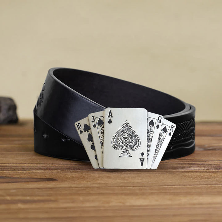 Cinturón de cuero con diseño de escalera real plateado para hombre con encendedor oculto