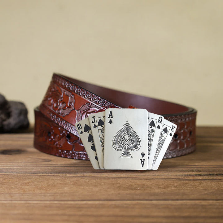 Cinturón de cuero con diseño de escalera real plateado para hombre con encendedor oculto
