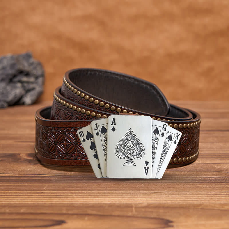 Cinturón de cuero con diseño de escalera real plateado para hombre con encendedor oculto