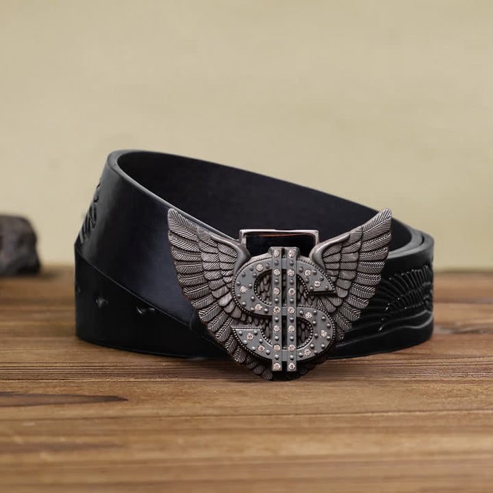 Cinturón de cuero con símbolo de dólar y encendedor oculto para hombre, hecho a mano