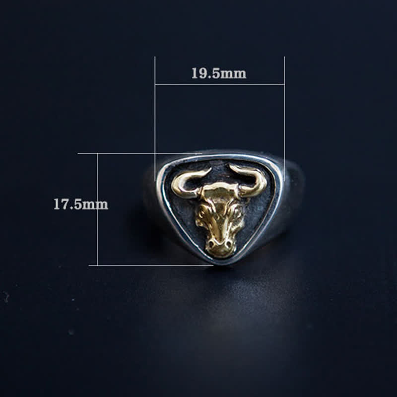 Anillo ajustable con apertura de tótem de caballo y toro de roca dominante para hombre