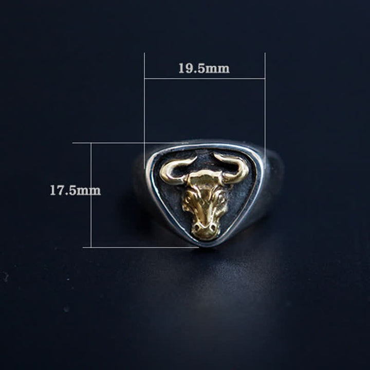 Anillo ajustable con apertura de tótem de caballo y toro de roca dominante para hombre