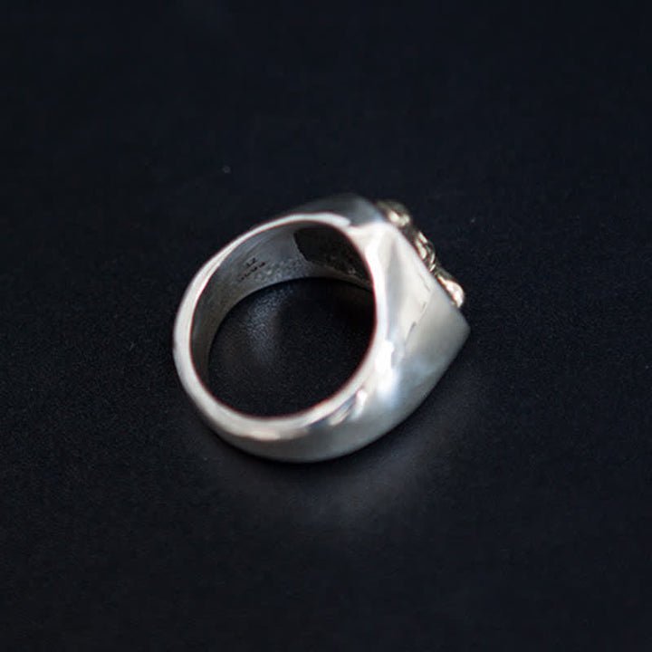 Anillo ajustable con apertura de tótem de caballo y toro de roca dominante para hombre