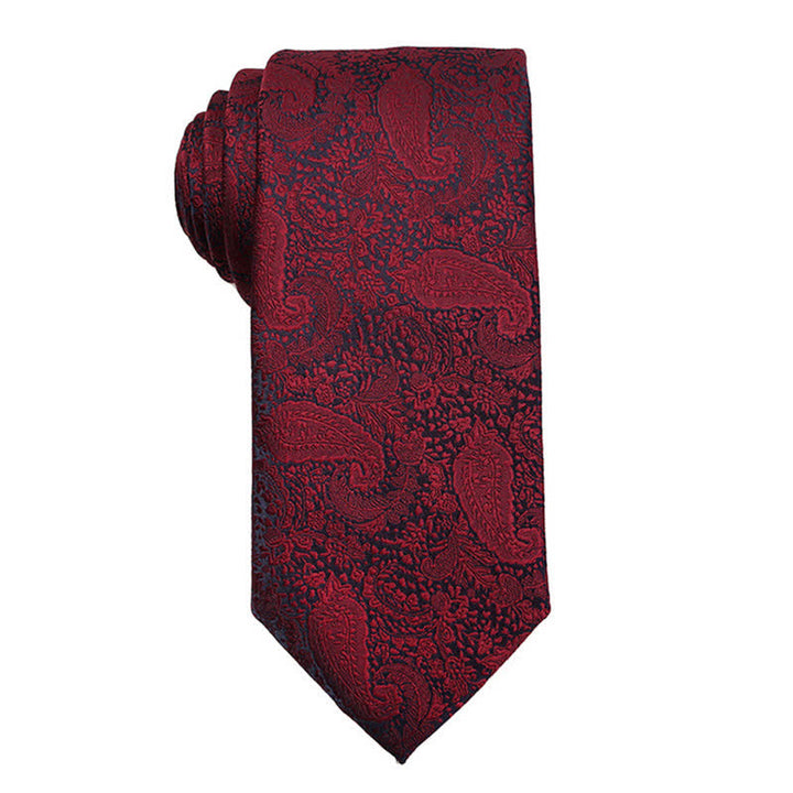 Corbata de vestir de noche con estampado de cachemira en rojo oscuro para hombre