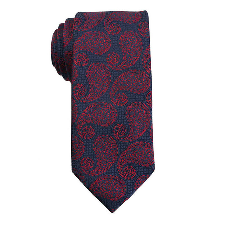 Corbata de vestir de noche con estampado de cachemira en rojo oscuro para hombre