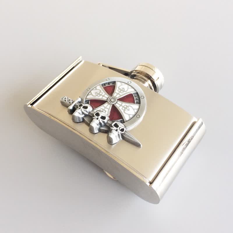 Cinturón de cuero celta con forma de cruz de 3 oz para hombre, hecho a mano, con frasco oculto