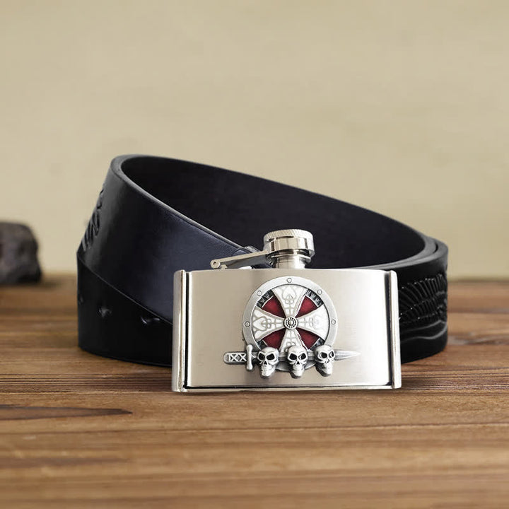 Cinturón de cuero celta con forma de cruz de 3 oz para hombre, hecho a mano, con frasco oculto